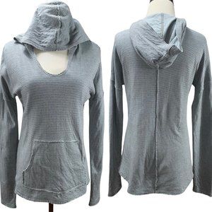 Sundance Striped Lightweight Cotton Knit Top Sweatshirt Hoodie Pocket Stretch